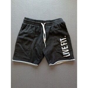 LVFT Live Fit Men’s Large Black Sweat Shorts Raw Hem Drawstring Gym Athletic
